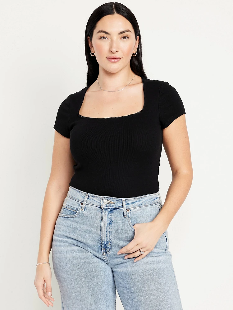 Square-Neck Ribbed T-Shirt