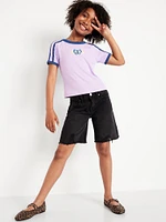 Baggy Frayed-Hem Bermuda Jean Shorts for Girls