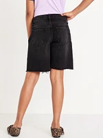 Baggy Frayed-Hem Bermuda Jean Shorts for Girls