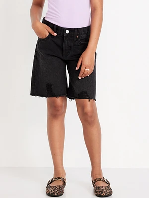 Baggy Frayed-Hem Bermuda Jean Shorts for Girls