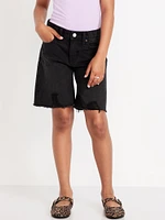 Baggy Frayed-Hem Bermuda Jean Shorts for Girls