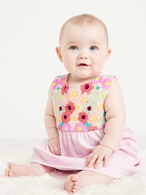 Sleeveless Crochet-Panel Dress and Shorts Set for Baby