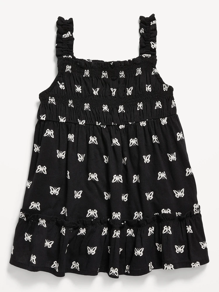 Printed Sleeveless Ruffle-Trim Smocked Dress for Baby
