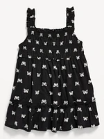 Printed Sleeveless Ruffle-Trim Smocked Dress for Baby