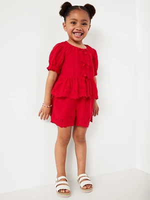 Peplum Eyelet Top and Shorts Set for Toddler Girls