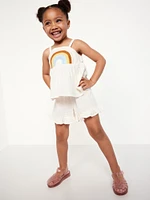Sleeveless Double-Weave Top and Shorts Set for Toddler Girls