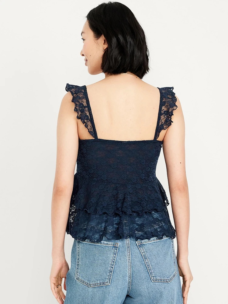 Sleeveless Lace Ruffle Top