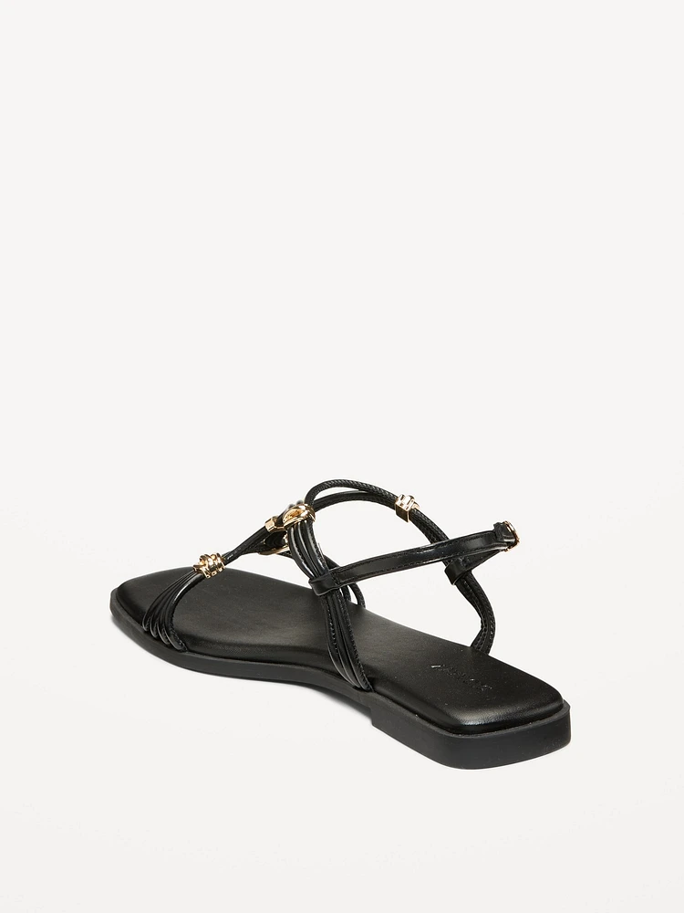 Faux-Leather Strappy Hardware Sandals