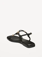 Faux-Leather Strappy Hardware Sandals