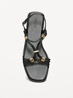 Faux-Leather Strappy Hardware Sandals