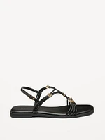 Faux-Leather Strappy Hardware Sandals