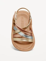 Metallic Faux-Leather Strappy Sandals for Baby