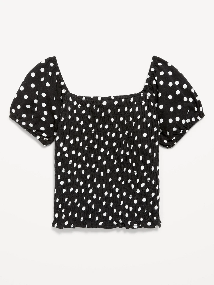 Short Puff-Sleeve Smocked Top for Girls
