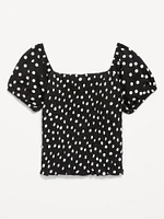 Short Puff-Sleeve Smocked Top for Girls
