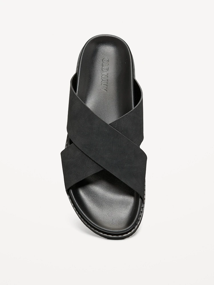 Faux-Leather Cross-Strap Sandals for Men