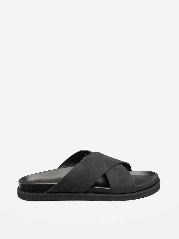 Faux-Leather Cross-Strap Sandals for Men