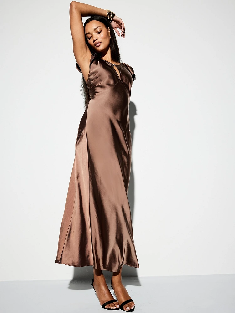 The Occasion by Old Navy Flutter-Sleeve Keyhole Satin Maxi Dress