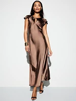 The Occasion by Old Navy Flutter-Sleeve Keyhole Satin Maxi Dress