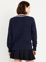 Slouchy Cable-Knit Cardigan Sweater