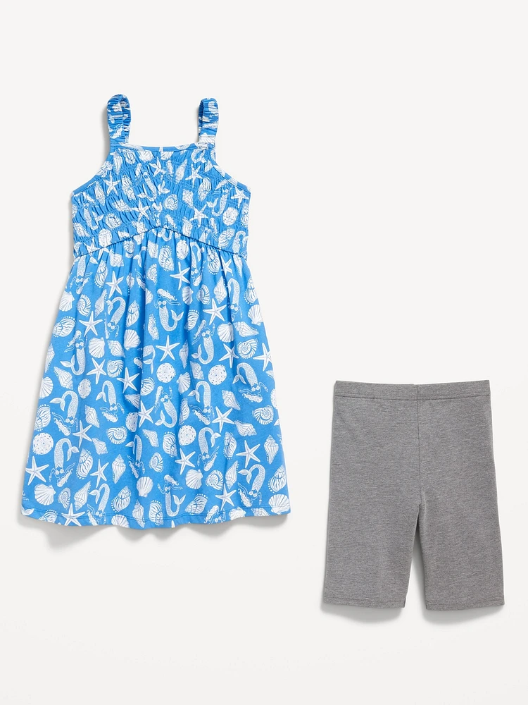 Sleeveless Fit and Flare Dress Biker Shorts Set for Girls