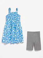 Sleeveless Fit and Flare Dress Biker Shorts Set for Girls