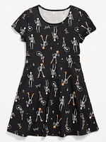 Printed Short-Sleeve Fit and Flare Dress for Girls