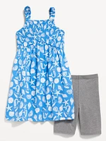 Sleeveless Fit and Flare Dress Biker Shorts Set for Girls