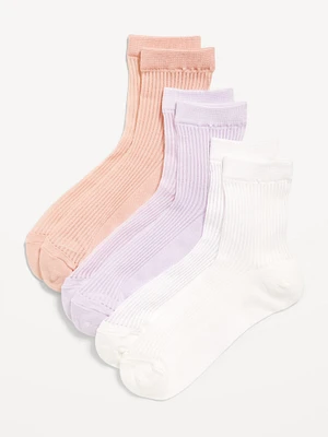 Sheer Stripe Quarter Crew Socks 3-Pack for Women