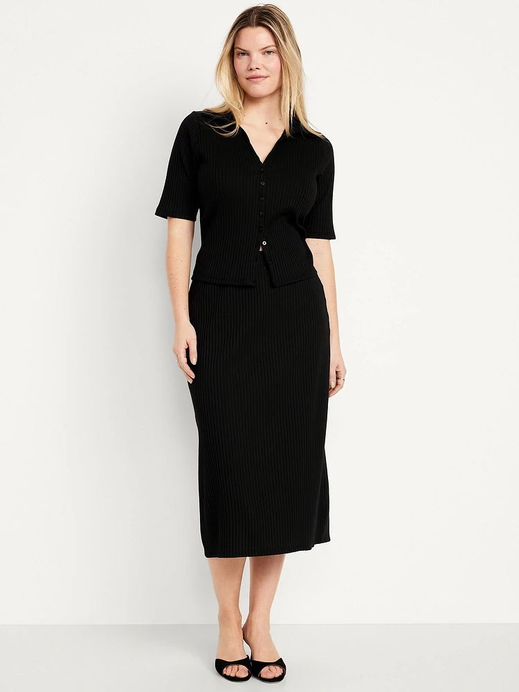 High-Waisted Ribbed Midi Skirt