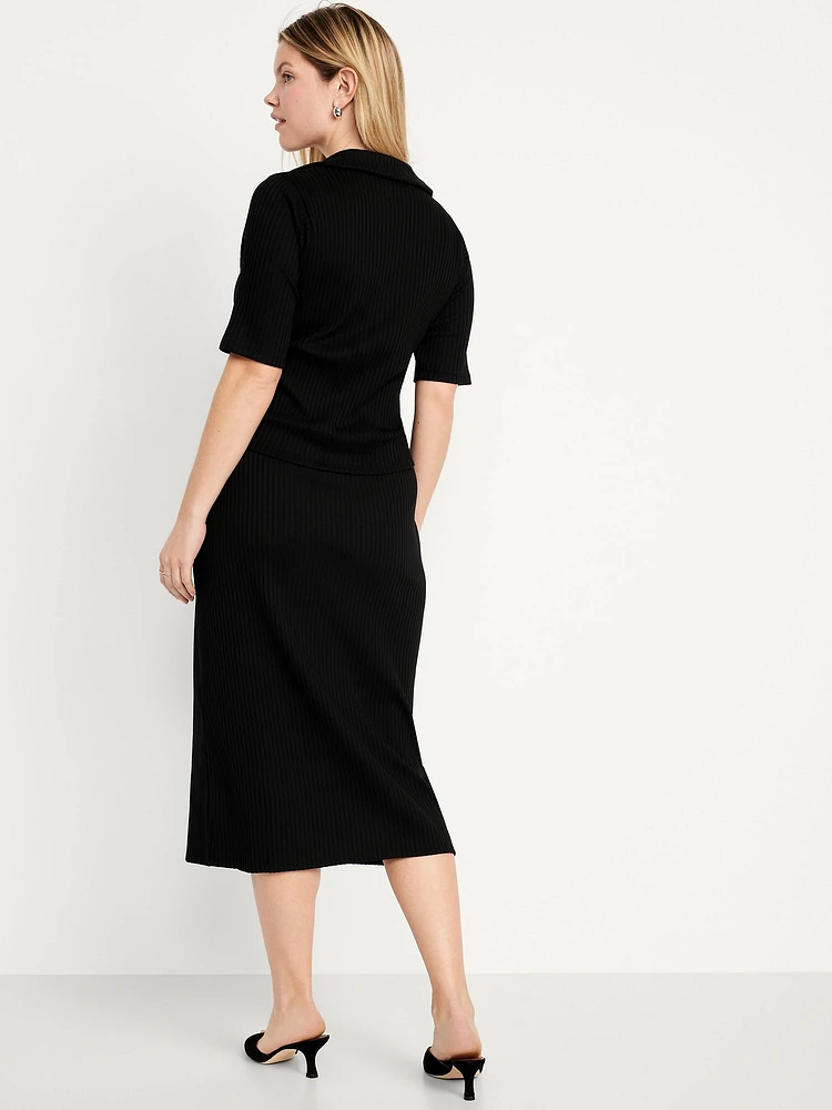 High-Waisted Ribbed Midi Skirt