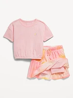 Short-Sleeve Graphic T-Shirt and Skort Set for Toddler Girls