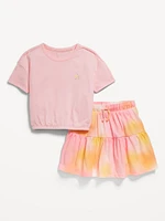 Short-Sleeve Graphic T-Shirt and Skort Set for Toddler Girls