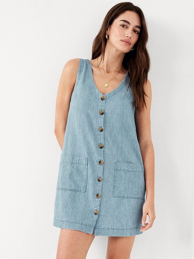 Sleeveless Button-Front Mini Dress