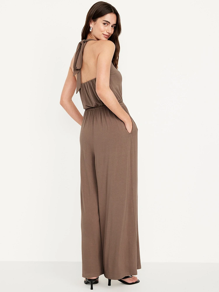 Waist-Defined Halter Jumpsuit