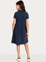 School Uniform Fit and Flare Pique Polo Dress for Girls
