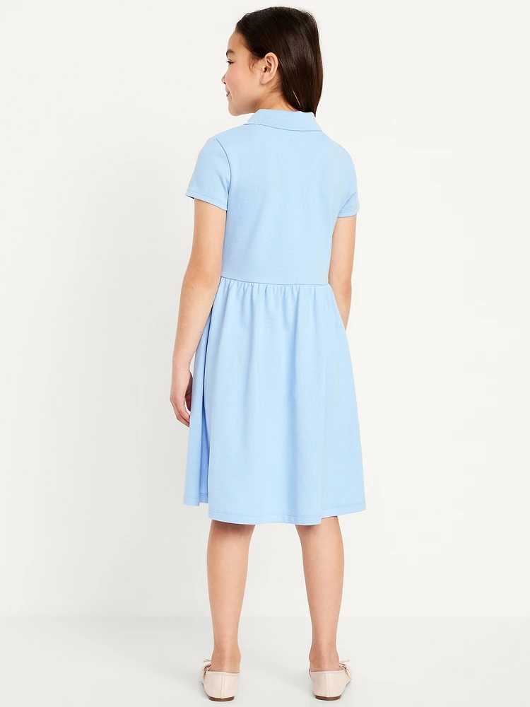 School Uniform Fit and Flare Pique Polo Dress for Girls