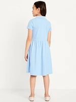 School Uniform Fit and Flare Pique Polo Dress for Girls
