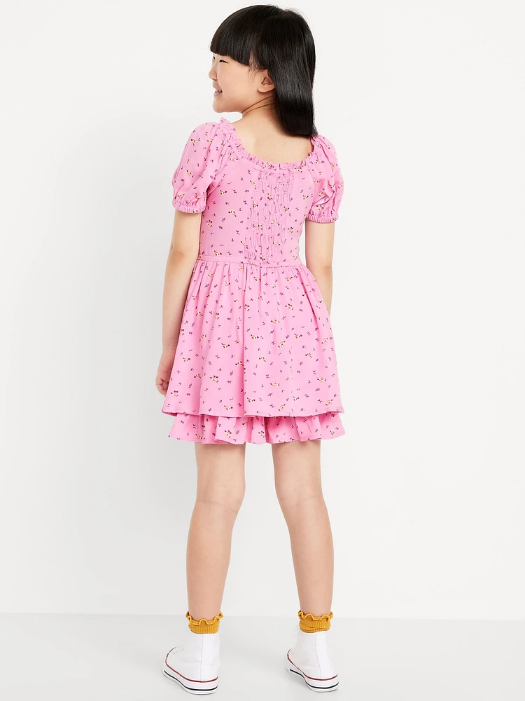 Printed Puff-Sleeve Smocked Dress for Girls