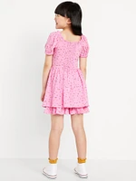 Printed Puff-Sleeve Smocked Dress for Girls