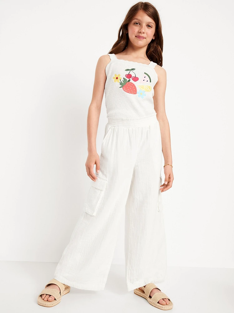 Double-Weave Wide-Leg Cargo Pants for Girls