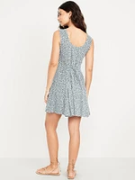 Sleeveless Crepe Button-Front Mini Dress