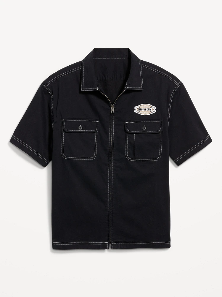 Short-Sleeve Moto Zip Shirt