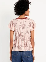 Lace-Trim V-Neck Crepe Top