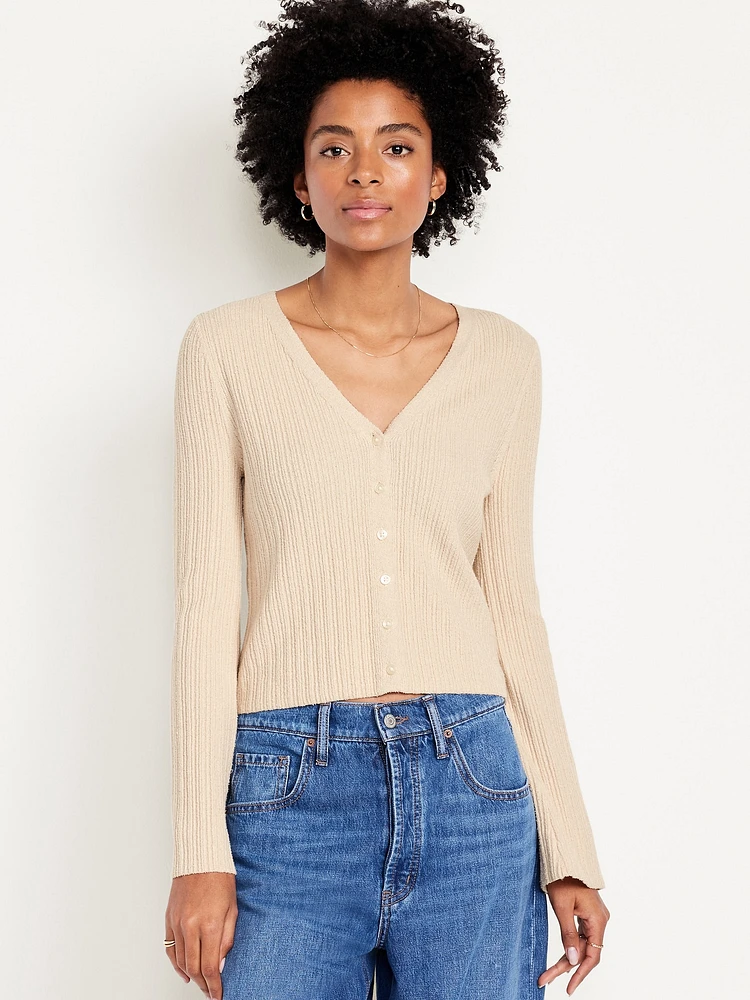 Textured Bouclé Button-Down Sweater