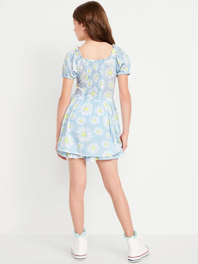 Printed Puff-Sleeve Smocked Dress for Girls