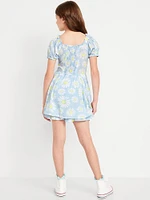 Printed Puff-Sleeve Smocked Dress for Girls