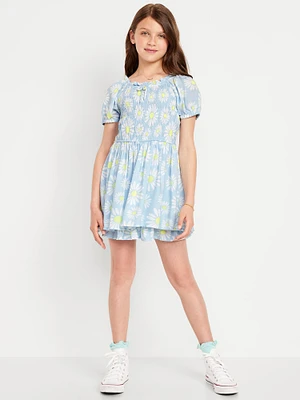 Printed Puff-Sleeve Smocked Dress for Girls