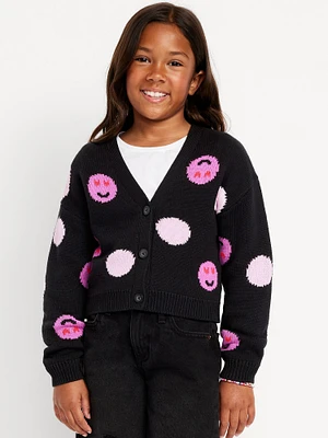 Printed Button-Front Cardigan Sweater for Girls