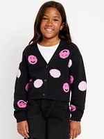 Printed Button-Front Cardigan Sweater for Girls