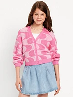 Printed Button-Front Cardigan Sweater for Girls